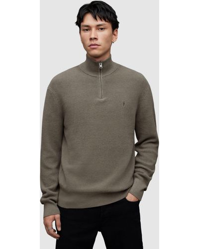 AllSaints Aspen Zip Funnel Neck Jumper - Grey