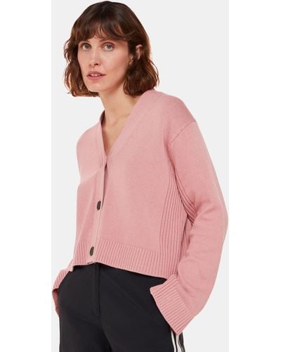 Whistles Nina Rib Detail Cropped Cotton Cardigan - Pink