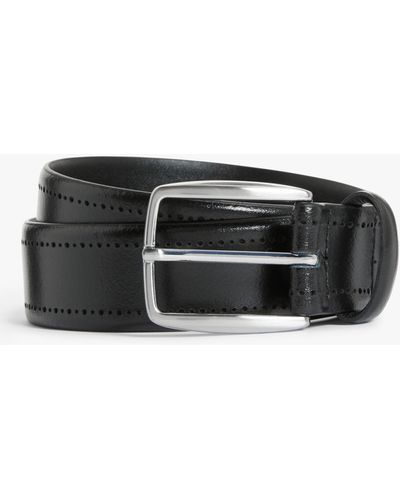 John Lewis Made In Italy 35mm Brogue Detail Leather Belt - Black