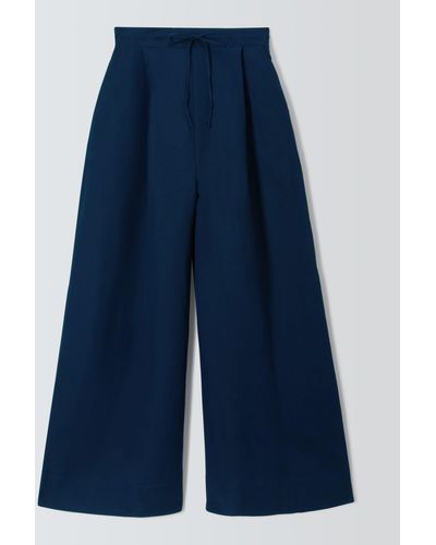 John Lewis Linen Blend Wide Leg Beach Trousers - Blue