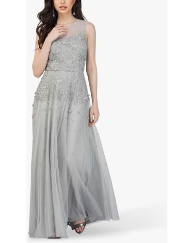 LACE & BEADS Lilith Floral Embellished Maxi Dress - Grey
