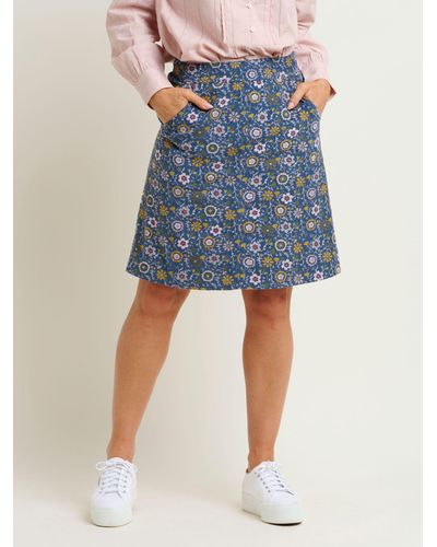 Brakeburn Folk Floral Cotton Cord Skirt - Blue