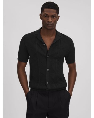 Reiss Fortune Short Sleeve Cuban Shirt - Black