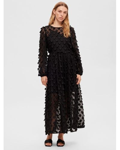 SELECTED Sheer Textured Maxi Dress - Black