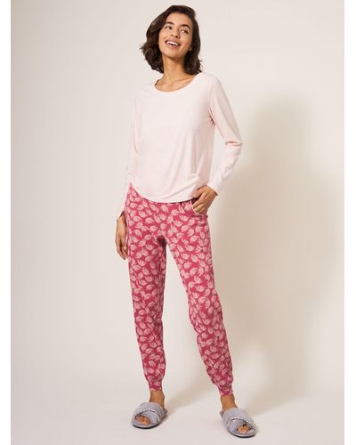 White Stuff Freya Organic Cotton Blend Pyjama Joggers - Pink