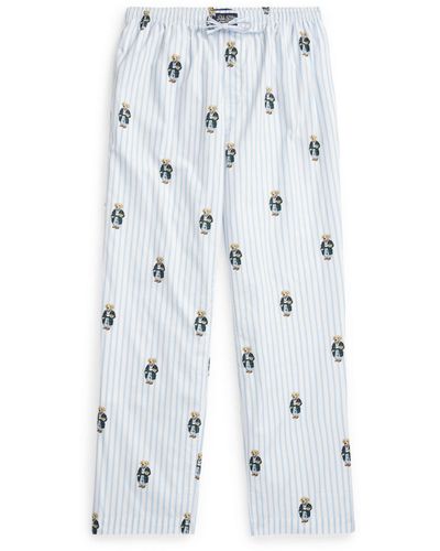 Ralph Lauren Polo Bear Striped Cotton Lounge Trousers - White