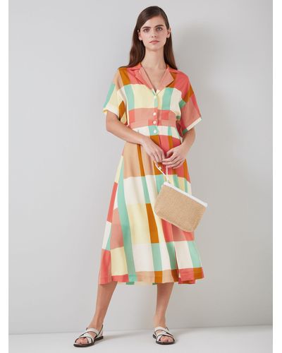 LK Bennett Izzy Silk Blend Oversize Check Midi Shirt Dress - Multicolour
