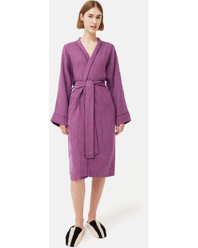 Jigsaw Cotton Herringbone Dressing Gown - Purple