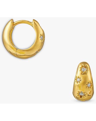 Orelia Crystal Starburst Tapered Huggie Hoop Earrings - Metallic