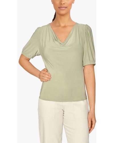 Sisters Point Waterfall Neckline Slim Fitted Top - Green
