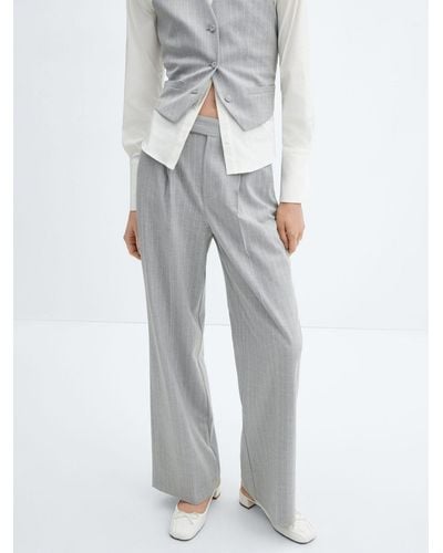 Mango Rayita Wide Leg Pinstripe Suit Trousers - Grey