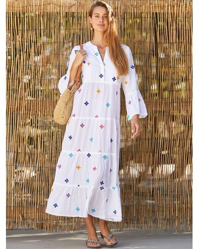 Aspiga Florence Embroidered Cotton Tiered Maxi Dress - Metallic