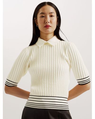 Ted Baker Morliee Puff Sleeve Knitted Top - Natural