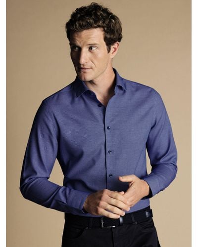 Charles Tyrwhitt Non-iron Stretch Semi Plain Textured Shirt - Blue