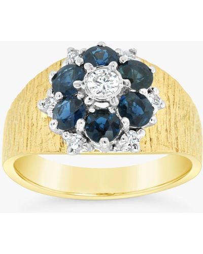Milton & Humble Jewellery Second Hand 18ct White & Yellow Gold Sapphire & Diamond Floral Cluster Ring - Blue