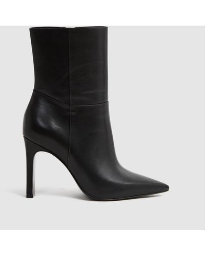 Reiss Vanessa - Black Leather Heeled Ankle Boots, Uk 4 Eu 37