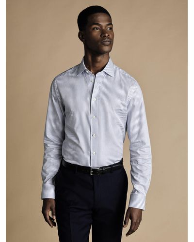 Charles Tyrwhitt Stripe Cotton Twill Shirt - Blue