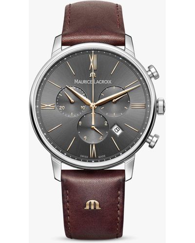 Maurice Lacroix El1098-ss001-311-1 Eliros Date Chronograph Leather Strap Watch - Grey