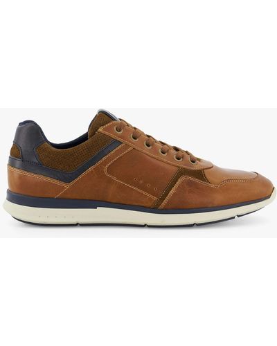 Dune Trended Wide Fit Leather Lace Up Trainers - Brown
