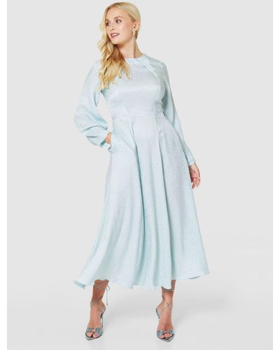 Closet A-line Jacquard Long Sleeve Midi Dress - Blue