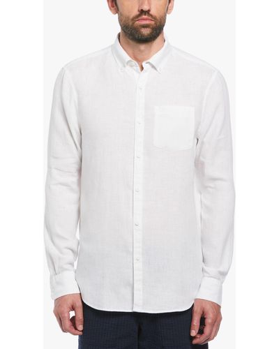 Original Penguin Long Sleeve Linen Shirt - White