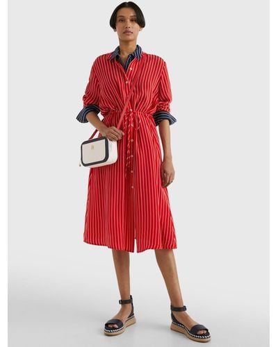 Tommy Hilfiger Midi Stripe Shirt Dress - Red