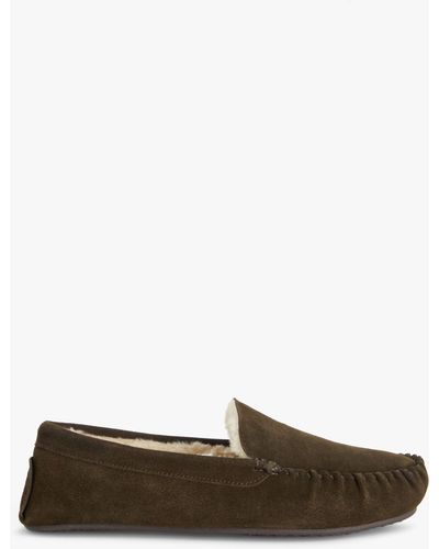 John Lewis Faux Fur Moccasin Suede Slippers - Brown