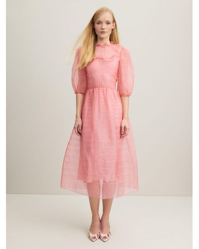 LK Bennett Maddie Silk Organza Frill Detail Midi Dress - Pink