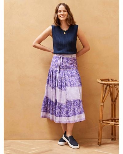 Brora Organic Cotton Block Print Skirt - Blue