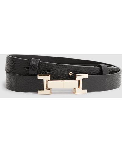 Reiss Hayley Croc Effect Leather Square Hinge Belt - White