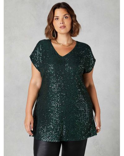 Live Unlimited Curve Sequin Longline Tunic - Green
