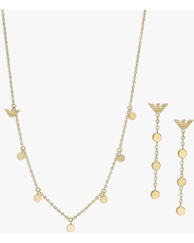 Emporio Armani Eagle Logo Necklace And Drop Earring Jewellery Set - Natural