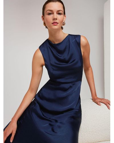 Whistles Cowl Neck Satin Maxi Dress - Blue