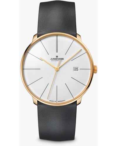 Junghans 27/7150.00 Meister Fein Date Leather Strap Watch - White