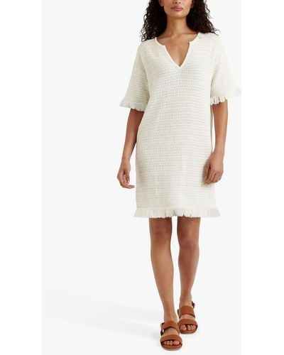 Chinti & Parker Mykonos Cotton Linen Blend Kaftan Dress - White
