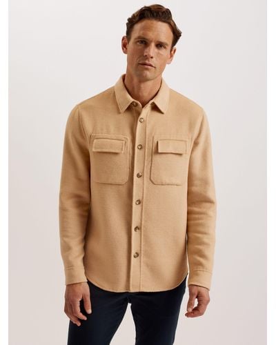 Ted Baker Dalch Long Sleeve Splittable Wool Blend Shirt - Natural