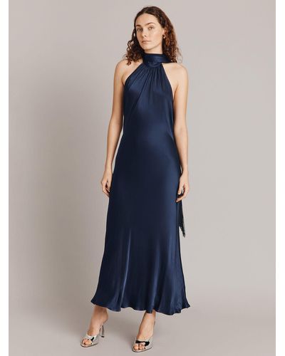 Ghost Florence Backless Halter Neck Midi Dress - Blue