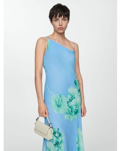 Mango Philo Asymmetric Floral Maxi Dress - Blue