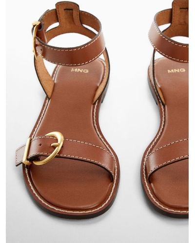 Mango Isla Leather Strap Sandals - Brown