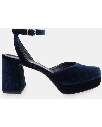 Whistles Estella Velvet Platform Shoes - Blue