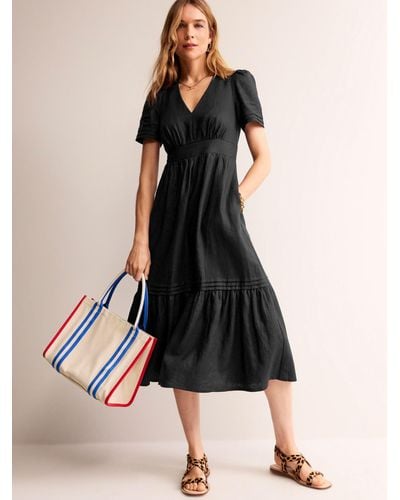 Boden Short Sleeve Midi Linen Dress - Black