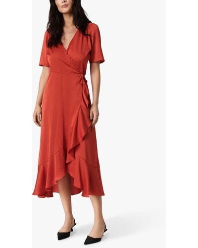 Soaked In Luxury Karven Short Sleeve Midi Wrap Dress - Red