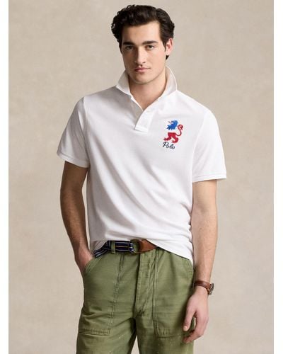Ralph Lauren Classic Fit Embroidered Mesh Polo Shirt - Natural