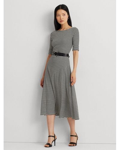 Ralph Lauren Lauren Munzie Stripe Flared Dress - Grey