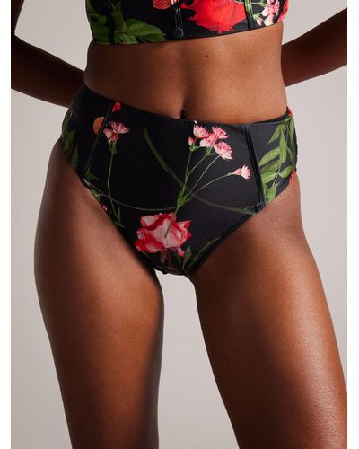 Ted Baker Loesiy Floral Print High Waisted Bikini Bottoms - Black