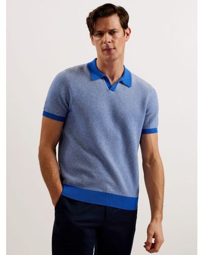 Ted Baker Wulder Regular Short Sleeve Open Neck Polo Shirt - Blue