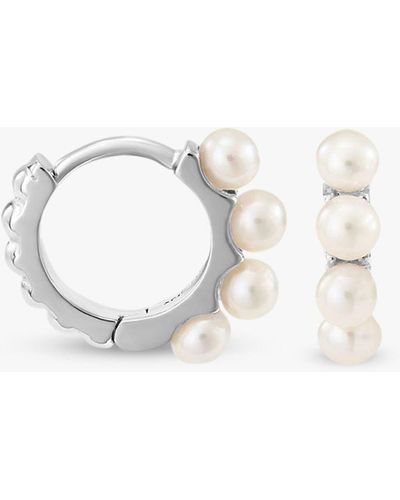Dower & Hall Sterling Silver Small Pearl Story Hoop Earrings - Natural