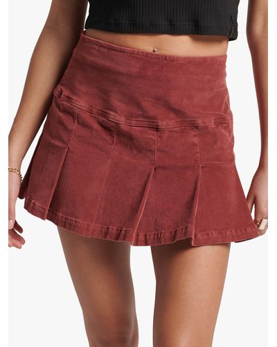 Superdry Vintage Pleated Cord Mini Skirt - Red