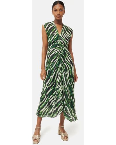 Jigsaw Abstract Zebra Print Linen And Silk Midi Dress - Green