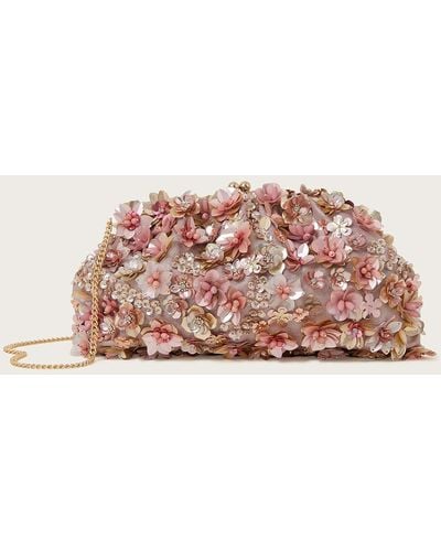 Monsoon Floral Beaded Pouch Clutch Bag - Pink